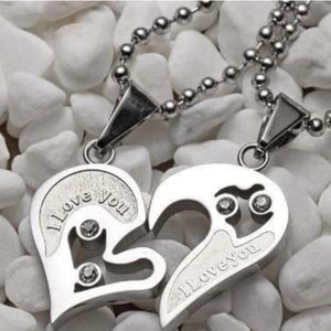 I LOVE YOU COUPLES HEART NECKLACE SET